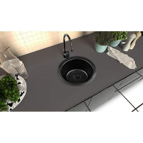 Hand Hammered 12 inch Essex Dual Mount Bar Circle Prep Sink - Matte Black